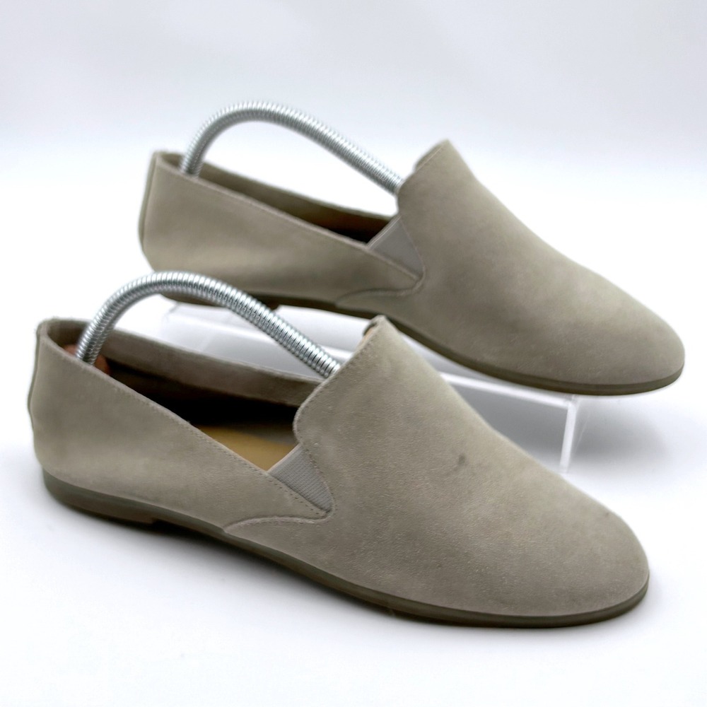 Lucky Brand LP Charsa Suede Loafers Women 8 Taupe Slip On Flats Minimalist Shoes